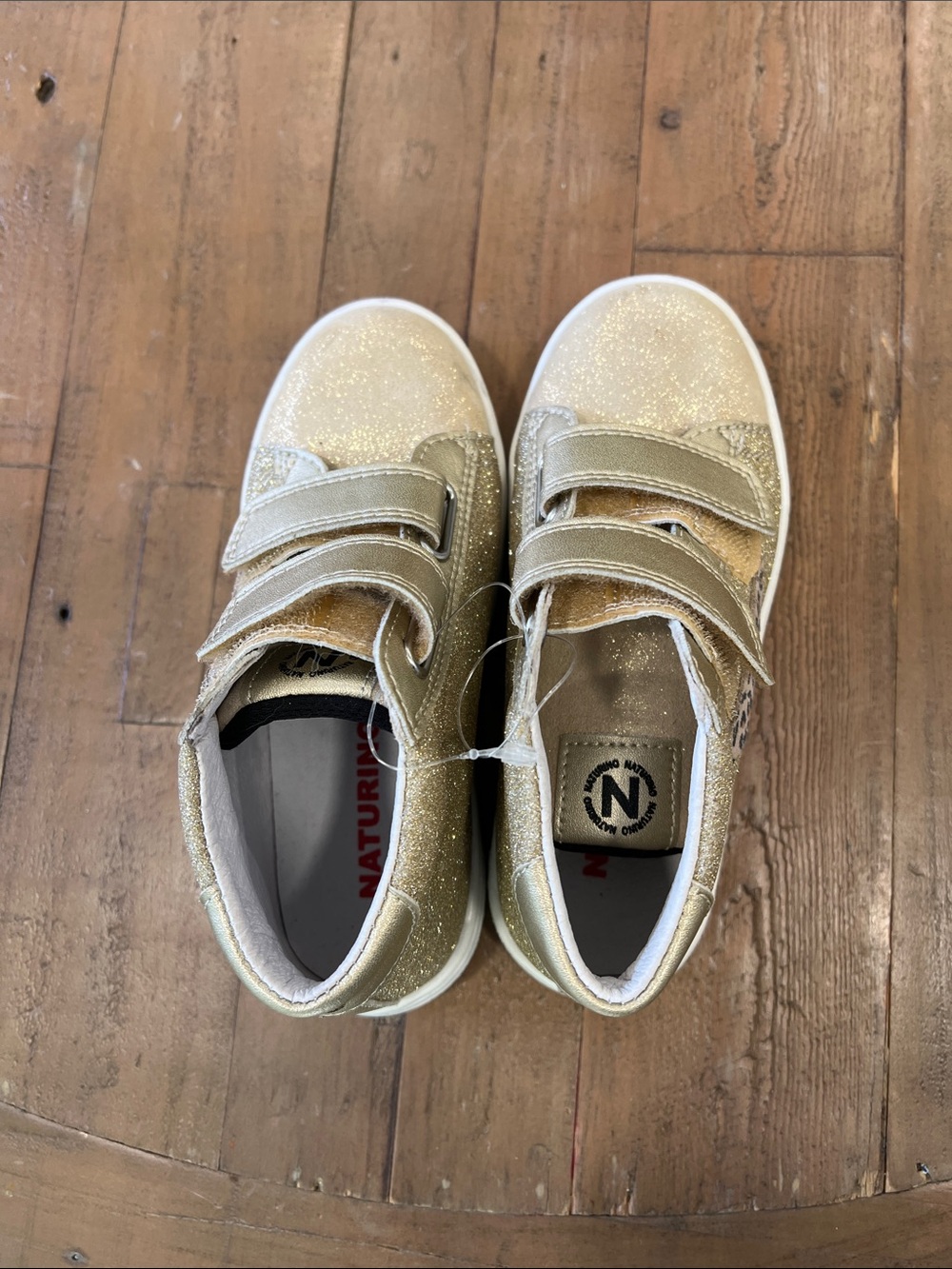 Naturino Pinn High top hook and loop Sneakers In Glitter Suede gold EU 29 US 11 - Picture 9 of 10